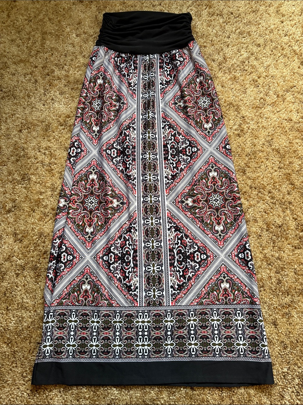 Printed Maxi Skirt with Black Fold-Over Waist